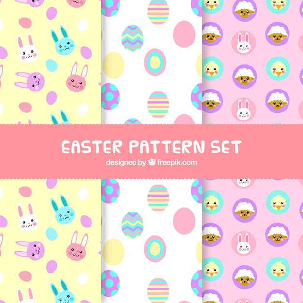 Flat easter day pattern collection