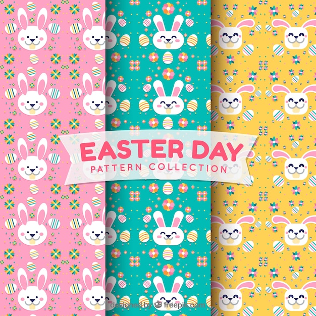 Flat easter day pattern collection