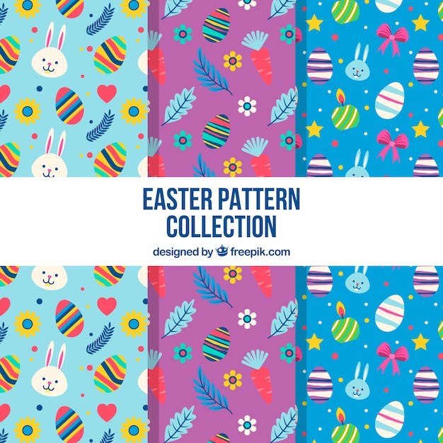 Flat easter day pattern collection