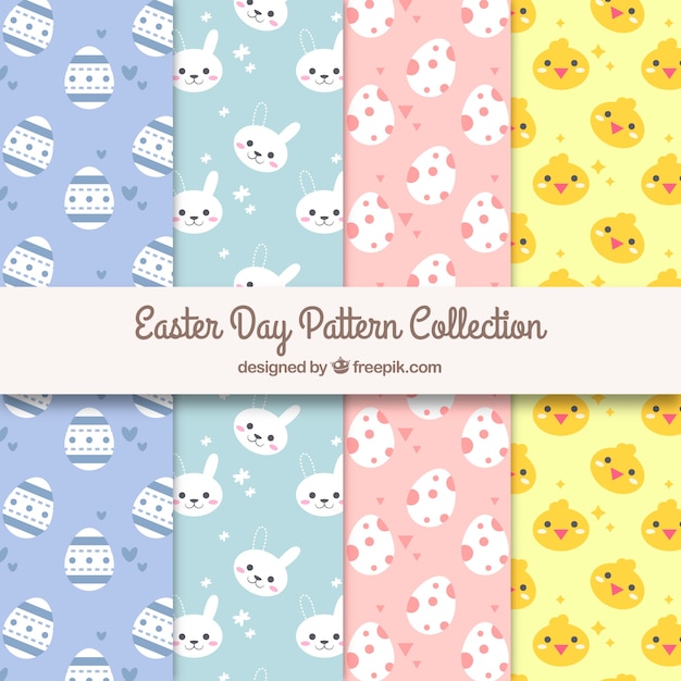 Flat easter day pattern collection