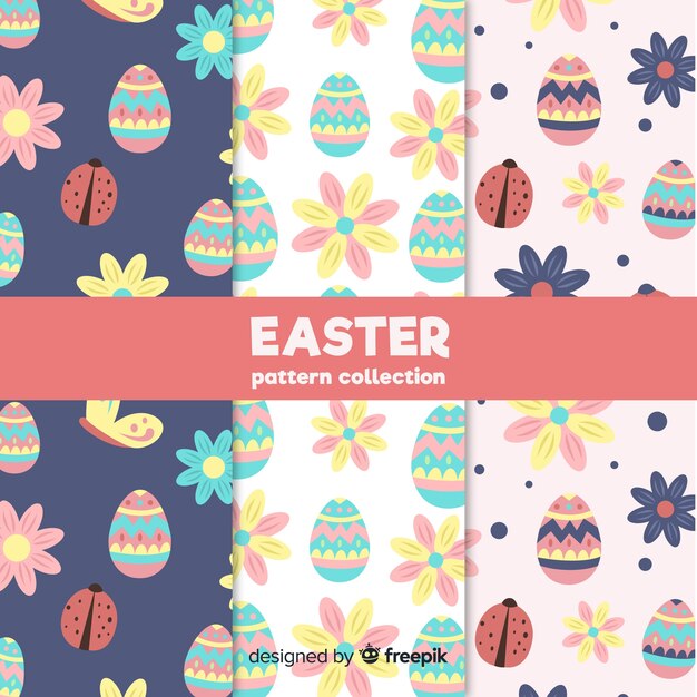 Flat easter day pattern collection