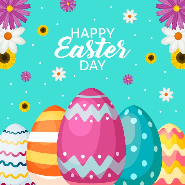 Free vector flat easter design with eggs and flowers