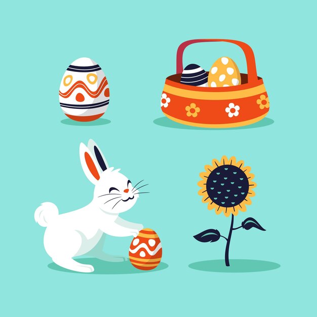 Flat easter element collection