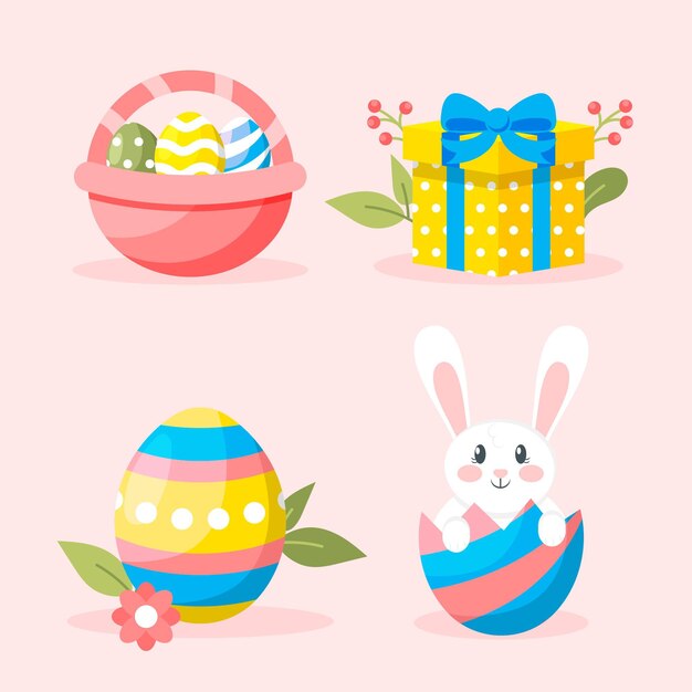 Flat easter element collection