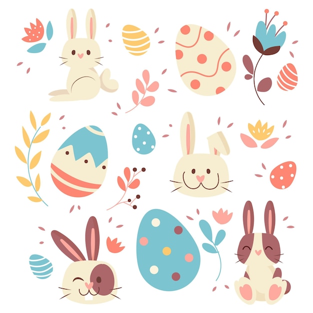 Flat easter element collection