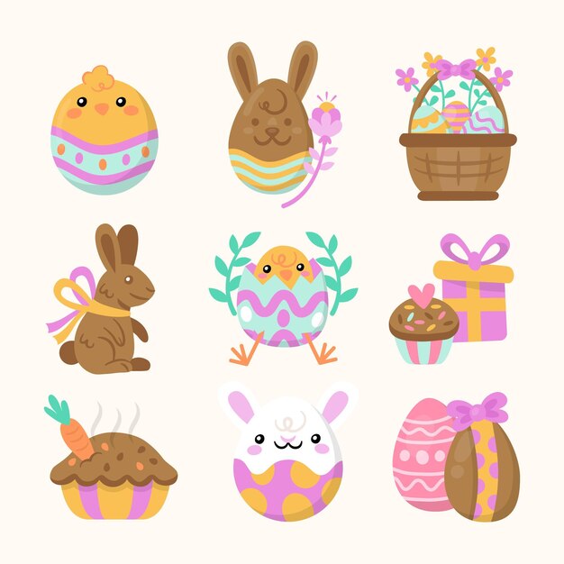 Flat easter element collection