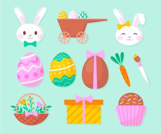 Flat easter element collection