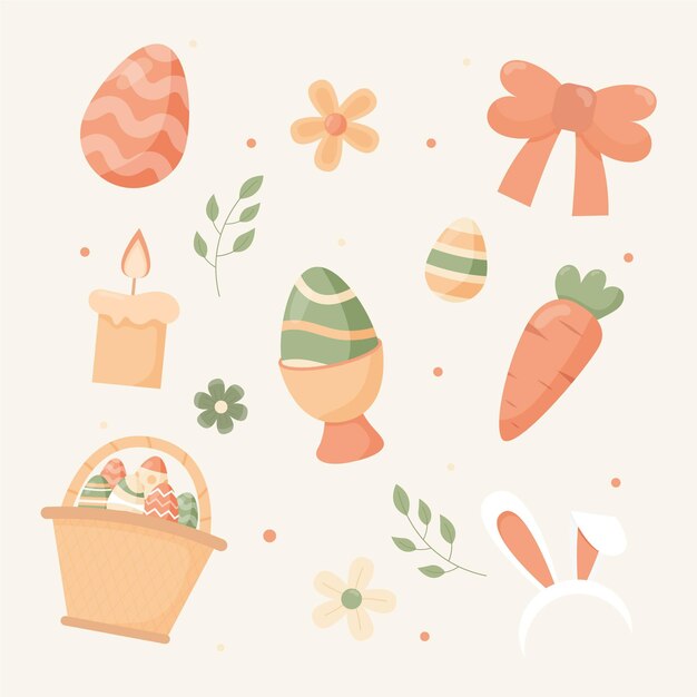 Flat easter element collection