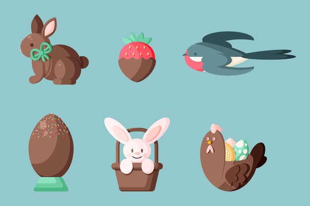 Flat easter element collection