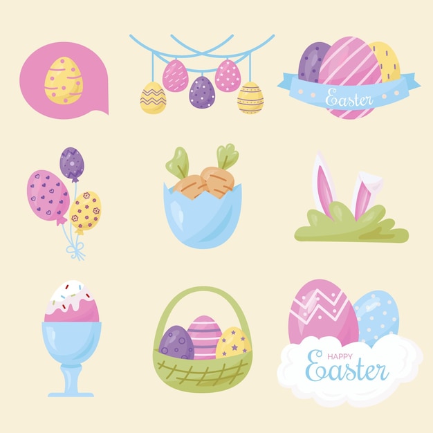 Flat easter element collection