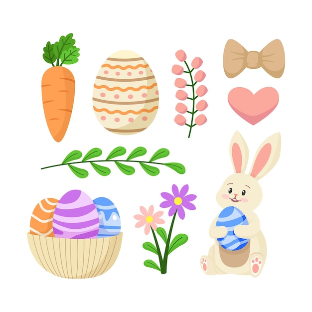 Flat easter element collection