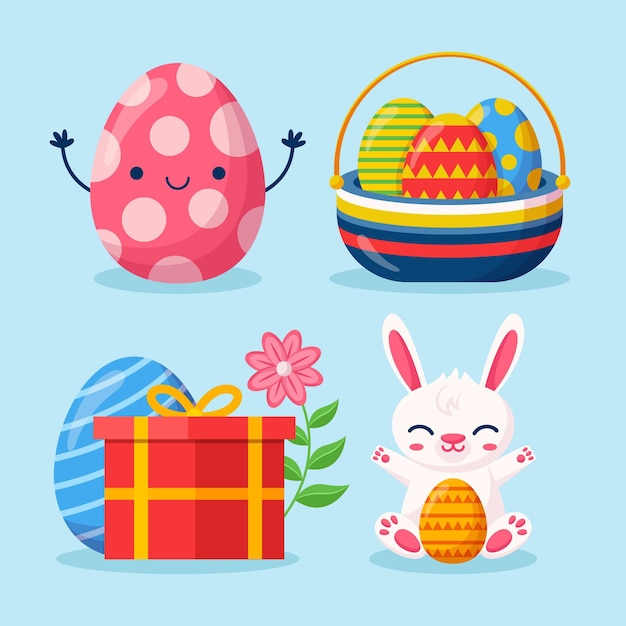 Flat easter element collection