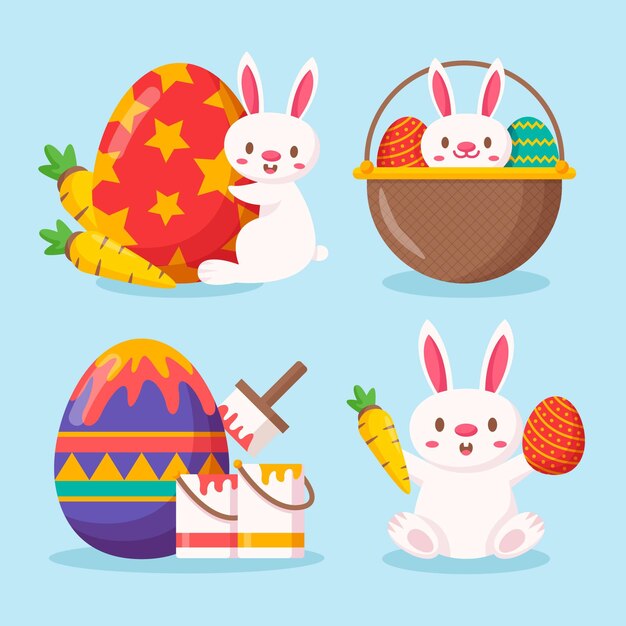 Flat easter element collection