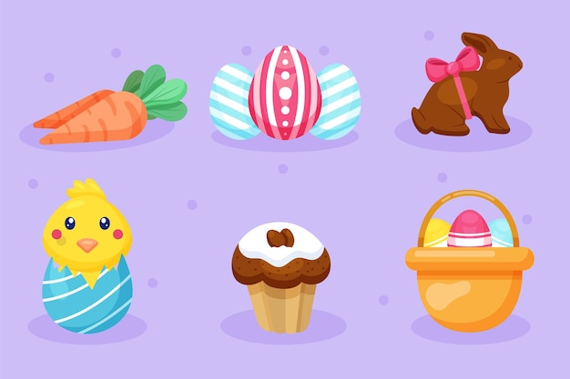 Flat easter element collection