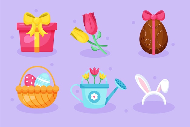 Flat easter element collection