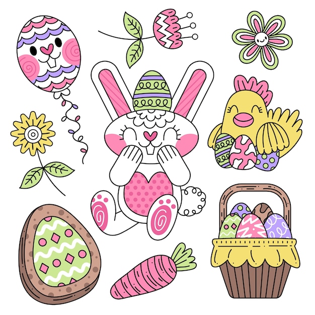 Flat easter element collection