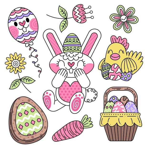 Flat easter element collection