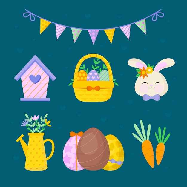 Free vector flat easter element collection