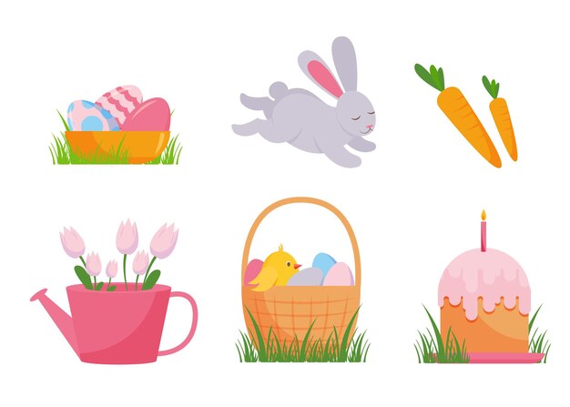 Flat easter element collection