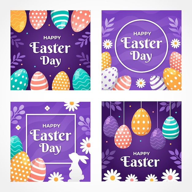 Free vector flat easter instagram posts collection