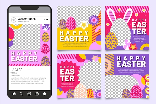 Free vector flat easter instagram posts collection