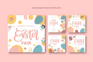 Flat easter instagram posts collection