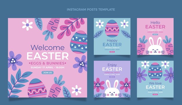 Flat easter instagram posts collection