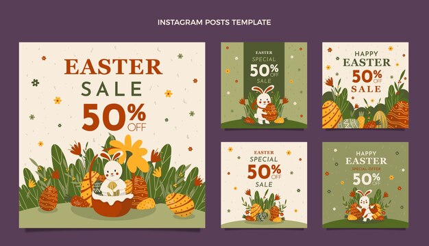 Flat easter instagram posts collection