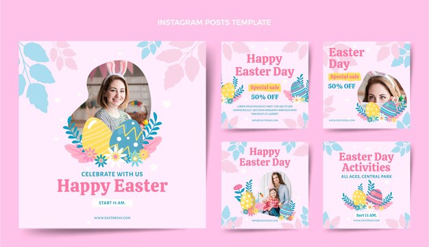 Free vector flat easter instagram posts collection