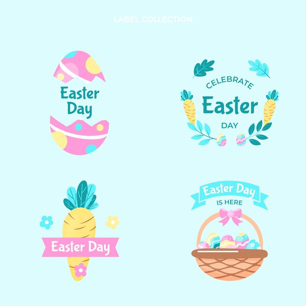 Flat easter labels collection