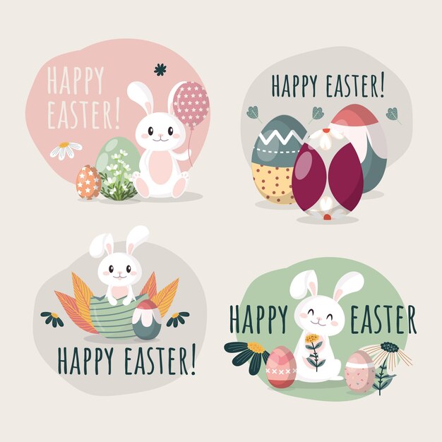 Flat easter labels collection