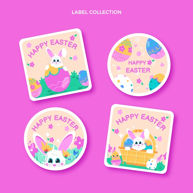 Flat easter labels collection