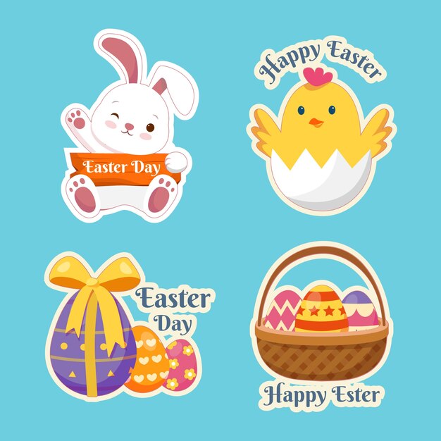 Flat easter labels collection