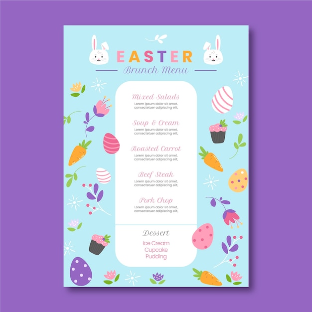 Modello di menu piatto di Pasqua