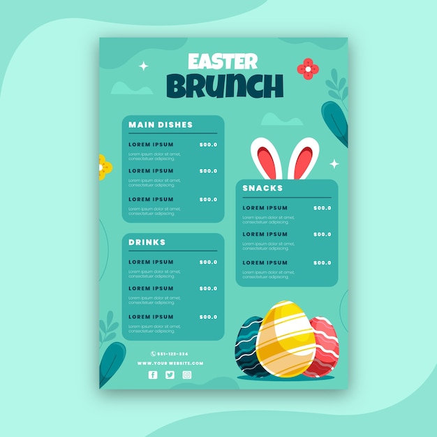 Vettore gratuito modello di menu piatto di pasqua