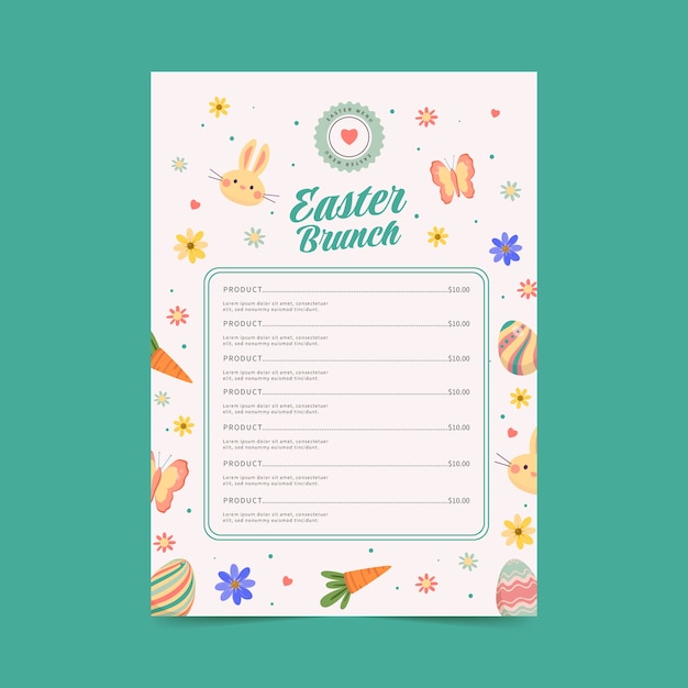 Free vector flat easter menu template