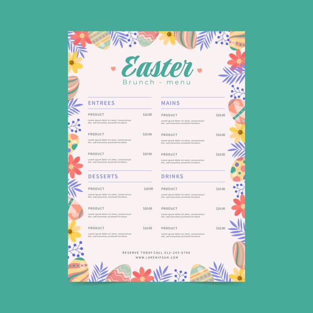 Flat easter menu template