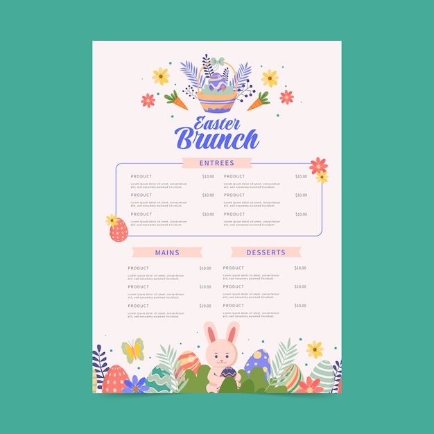 Free vector flat easter menu template