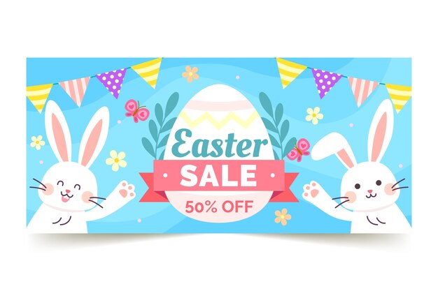 Free vector flat easter sale horizontal banner template