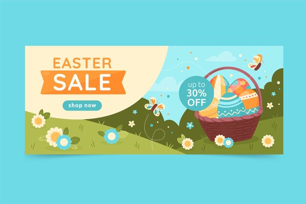 Flat easter sale horizontal banner template