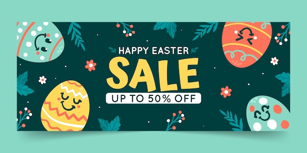 Free vector flat easter sale horizontal banner template