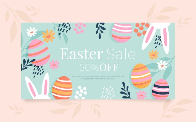 Flat easter sale horizontal banner template