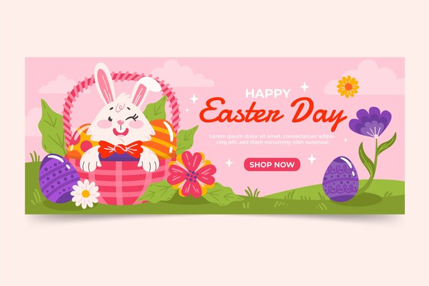 Flat easter sale horizontal banner template