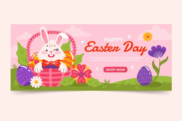 Modello di banner orizzontale di vendita piatta di pasqua