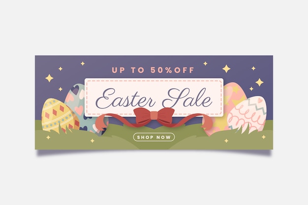 Flat easter sale horizontal banner template