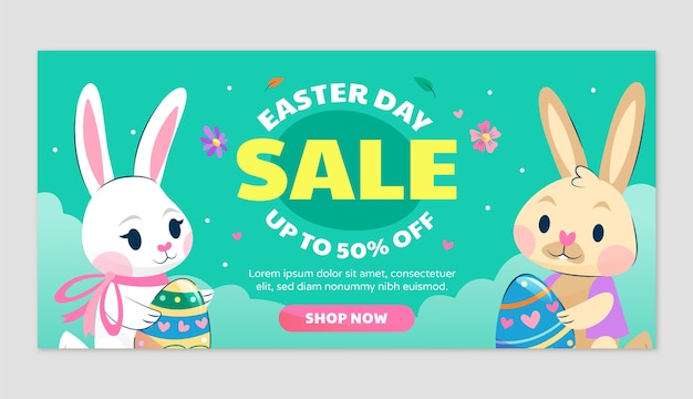 Free vector flat easter sale horizontal banner template