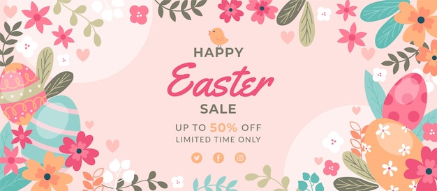 Flat easter sale horizontal banner