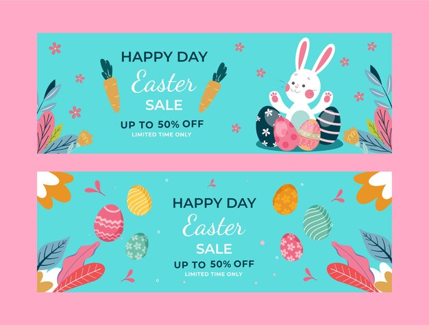 Free vector flat easter sale horizontal banners pack