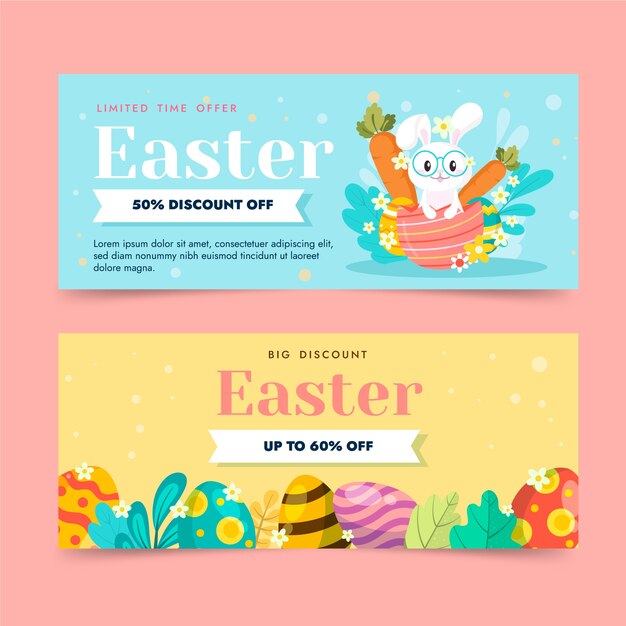 Flat easter sale horizontal banners set