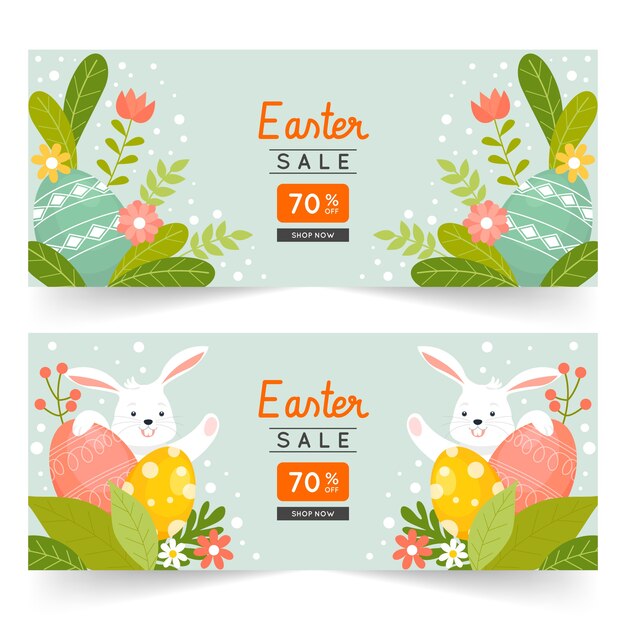 Flat easter sale horizontal banners set